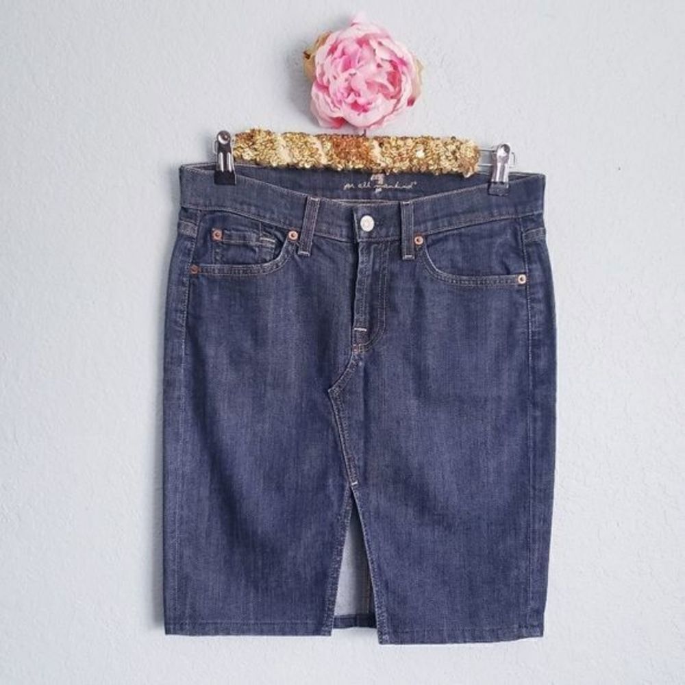 7 For All Mankind Dark Wash Denim Slit Skirt
